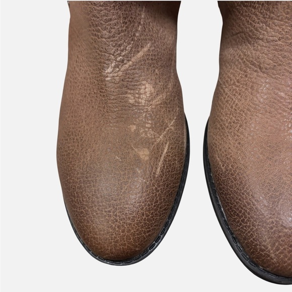 NWOB Brown Studded Riding Boots Buckle Detail Distressed Knee High Moto Boho 7 - Picture 5 of 8